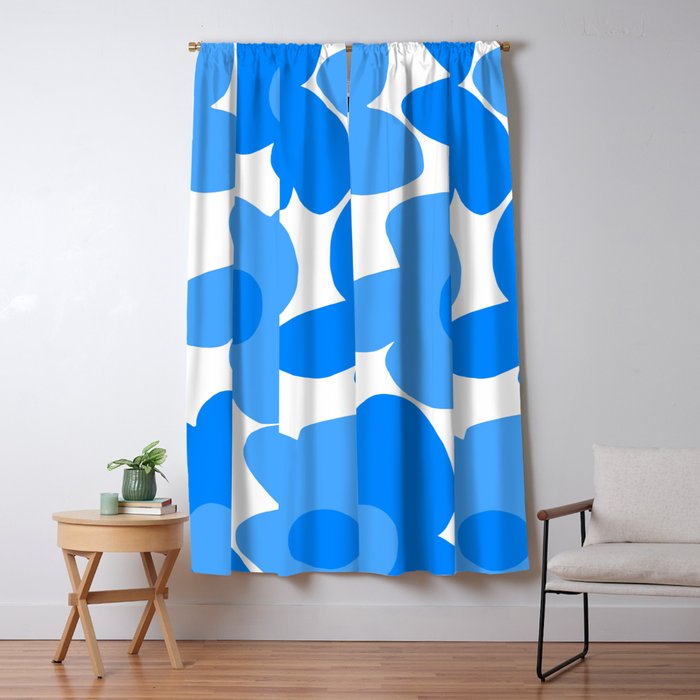 Sky Blue Retro Flowers White Background #decor #society6 #buyart Window Curtain Gallery Image 5
