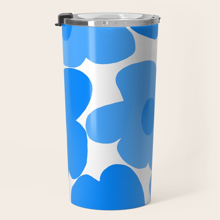 Sky Blue Retro Flowers White Background #decor #society6 #buyart Travel Mug Gallery Image 3
