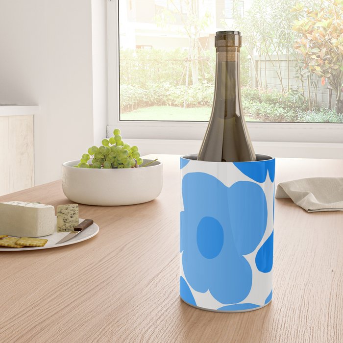 Sky Blue Retro Flowers White Background #decor #society6 #buyart Wine Chiller Gallery Image 4