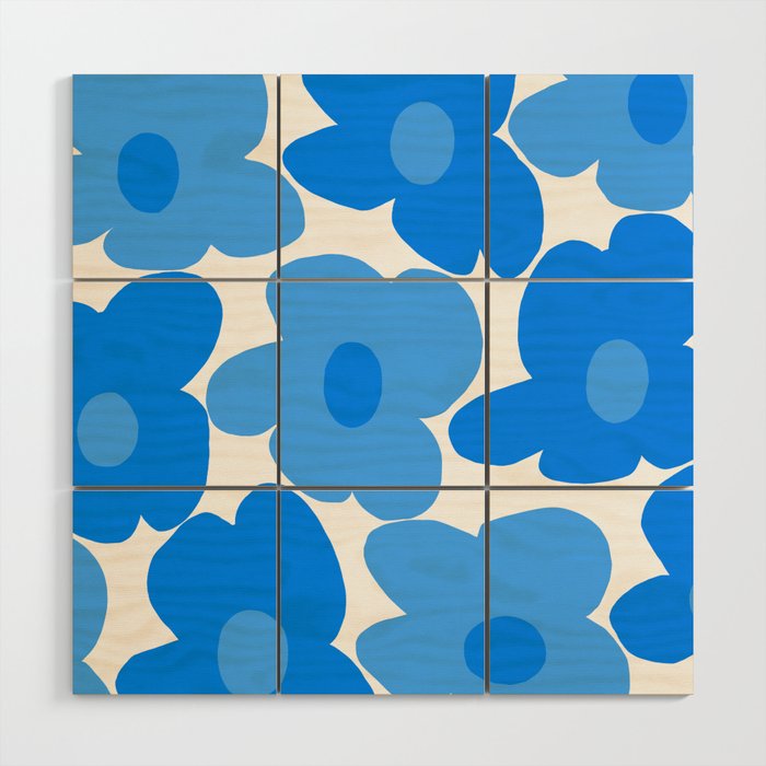 Sky Blue Retro Flowers White Background #decor #society6 #buyart Wood Wall Art Gallery Image 1