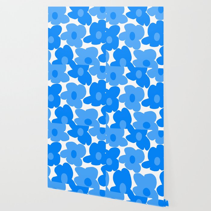 Sky Blue Retro Flowers White Background #decor #society6 #buyart Wallpaper Gallery Image 2
