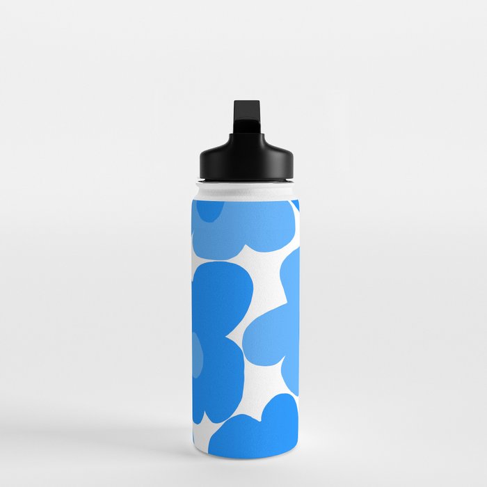 Sky Blue Retro Flowers White Background #decor #society6 #buyart Water Bottle Gallery Image 3