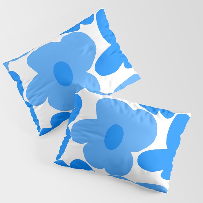 Sky Blue Retro Flowers White Background #decor #society6 #buyart Pillow Sham Gallery Image 3