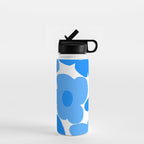 Sky Blue Retro Flowers White Background #decor #society6 #buyart Water Bottle Gallery Image 1