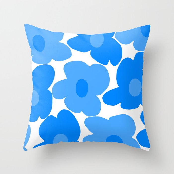 Sky Blue Retro Flowers White Background #decor #society6 #buyart Throw Pillow Gallery Image 6