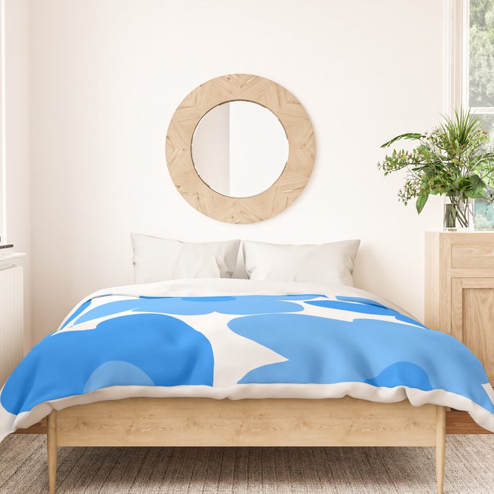 Sky Blue Retro Flowers White Background #decor #society6 #buyart Duvet Cover Gallery Image 3