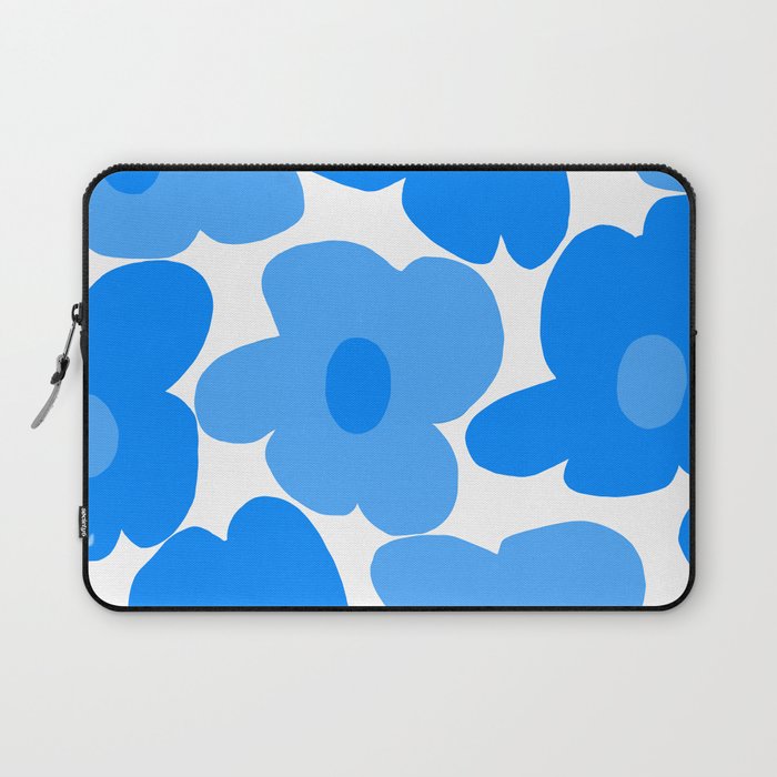 Sky Blue Retro Flowers White Background #decor #society6 #buyart Laptop Sleeve Gallery Image 1