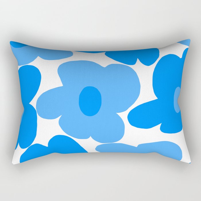 Sky Blue Retro Flowers White Background #decor #society6 #buyart Rectangular Pillow Gallery Image 1