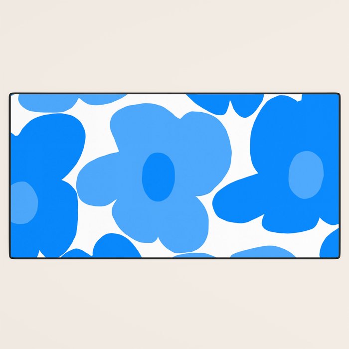 Sky Blue Retro Flowers White Background #decor #society6 #buyart Desk Mat Gallery Image 3