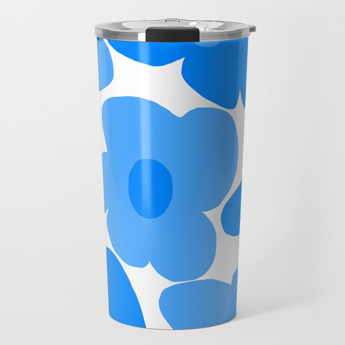 Sky Blue Retro Flowers White Background #decor #society6 #buyart Travel Mug Gallery Image 1