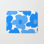 Sky Blue Retro Flowers White Background #decor #society6 #buyart Bath Mat Gallery Image 1