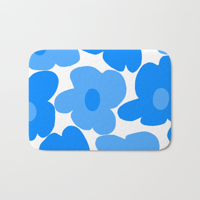 Sky Blue Retro Flowers White Background #decor #society6 #buyart Bath Mat Gallery Image 1