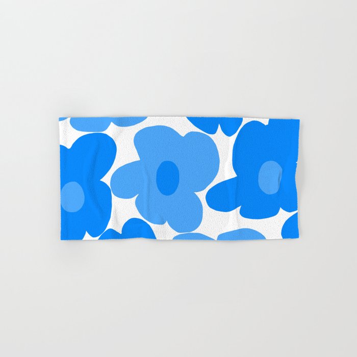 Sky Blue Retro Flowers White Background #decor #society6 #buyart Bath Towel Gallery Image 1