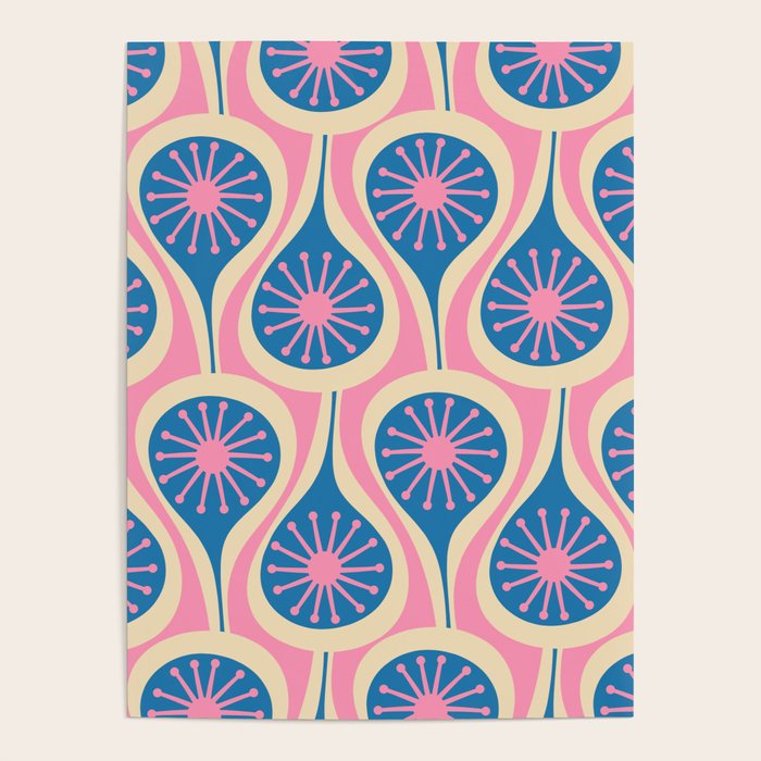 Atomic Drops Mid Century Modern Retro Pattern in Pink and Blue Poster Gallery Image 4