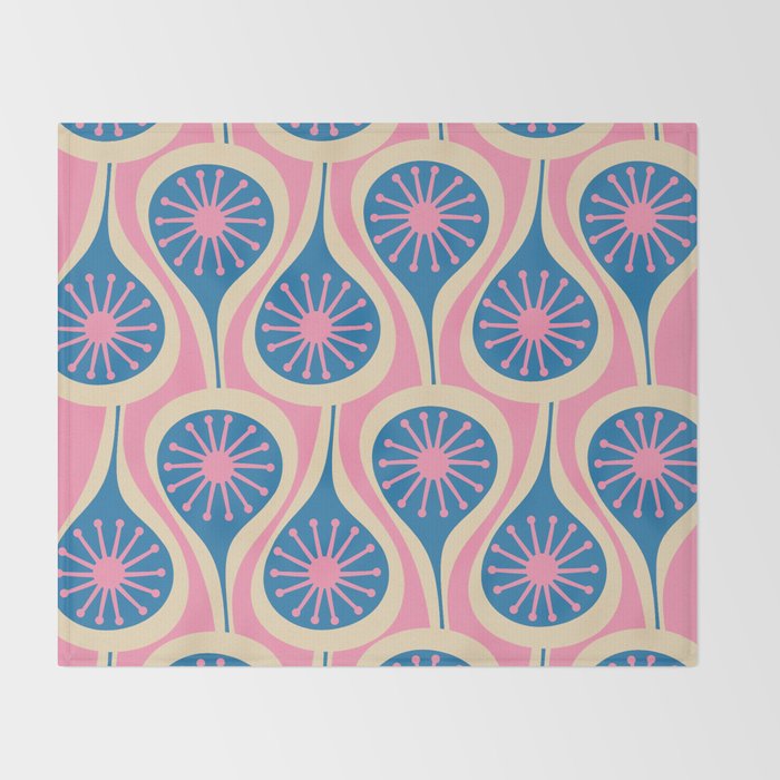 Atomic Drops Mid Century Modern Retro Pattern in Pink and Blue Throw Blanket Gallery Image 2