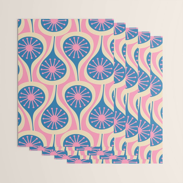 Atomic Drops Mid Century Modern Retro Pattern in Pink and Blue Wrapping Paper Gallery Image 3