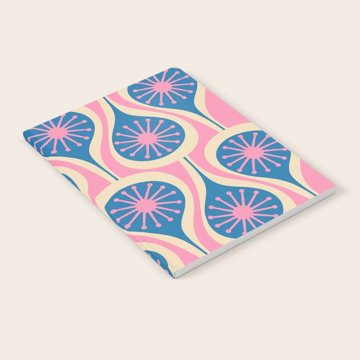 Atomic Drops Mid Century Modern Retro Pattern in Pink and Blue Notebook Gallery Image 1