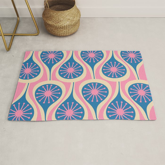 Atomic Drops Mid Century Modern Retro Pattern in Pink and Blue Rug Gallery Image 1