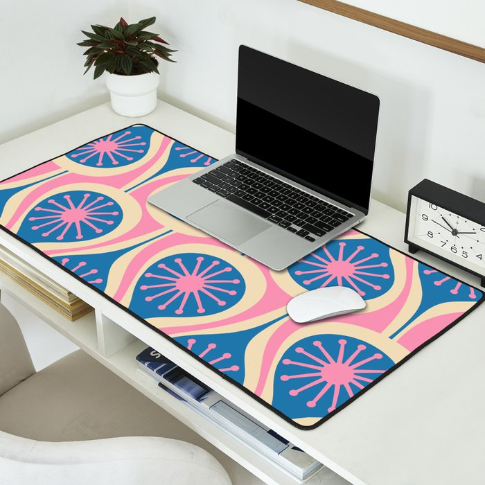Atomic Drops Mid Century Modern Retro Pattern in Pink and Blue Desk Mat Gallery Image 2