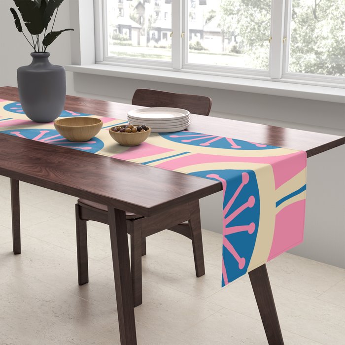 Atomic Drops Mid Century Modern Retro Pattern in Pink and Blue Table Runner Gallery Image 2