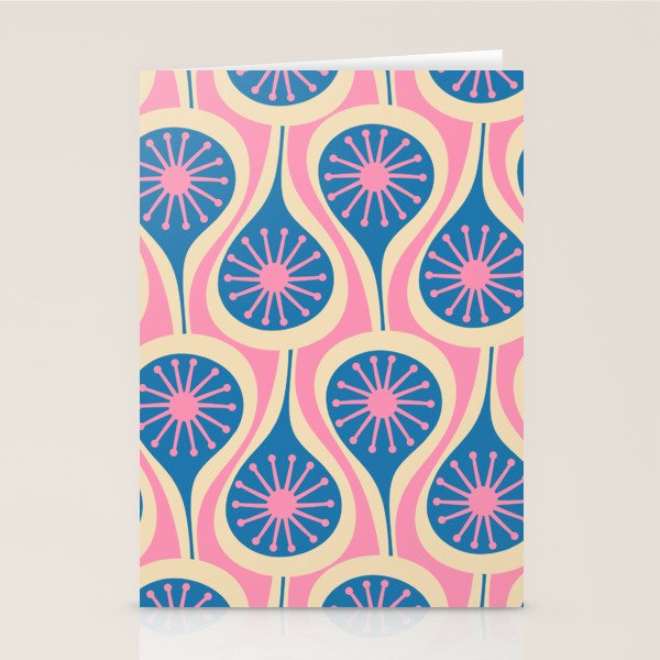 Atomic Drops Mid Century Modern Retro Pattern in Pink and Blue Stationery Card Gallery Image 1