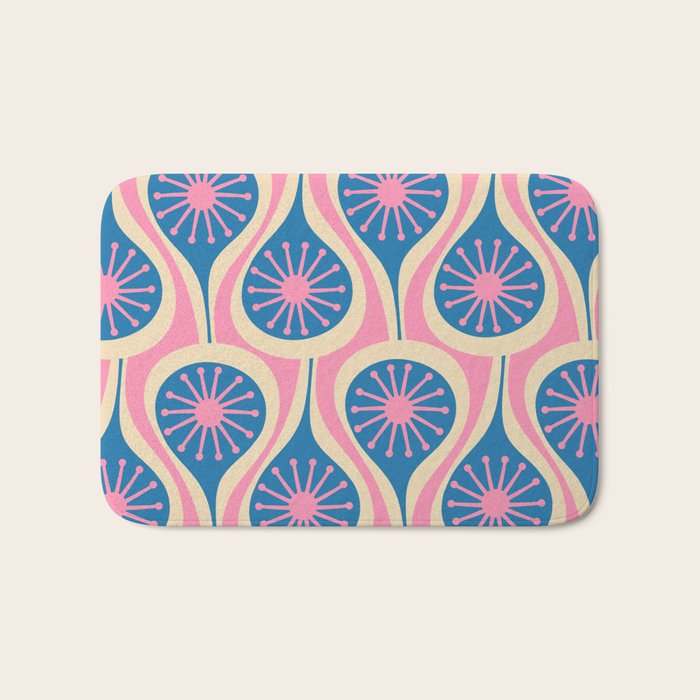 Atomic Drops Mid Century Modern Retro Pattern in Pink and Blue Bath Mat Gallery Image 1
