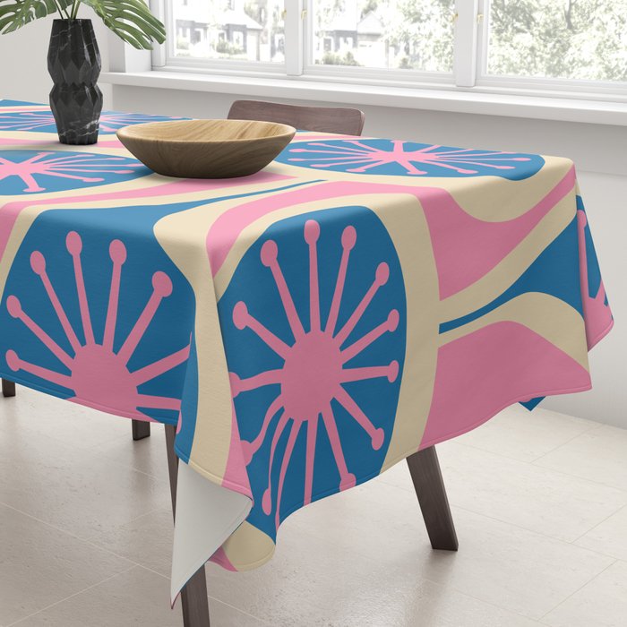 Atomic Drops Mid Century Modern Retro Pattern in Pink and Blue Tablecloth Gallery Image 3