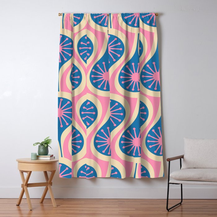 Atomic Drops Mid Century Modern Retro Pattern in Pink and Blue Window Curtain Gallery Image 1