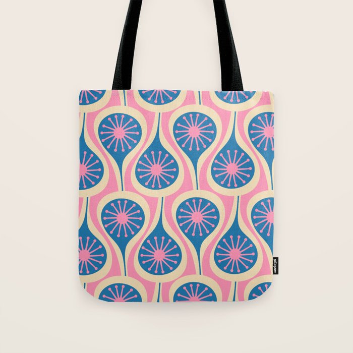 Atomic Drops Mid Century Modern Retro Pattern in Pink and Blue Tote Bag Gallery Image 1
