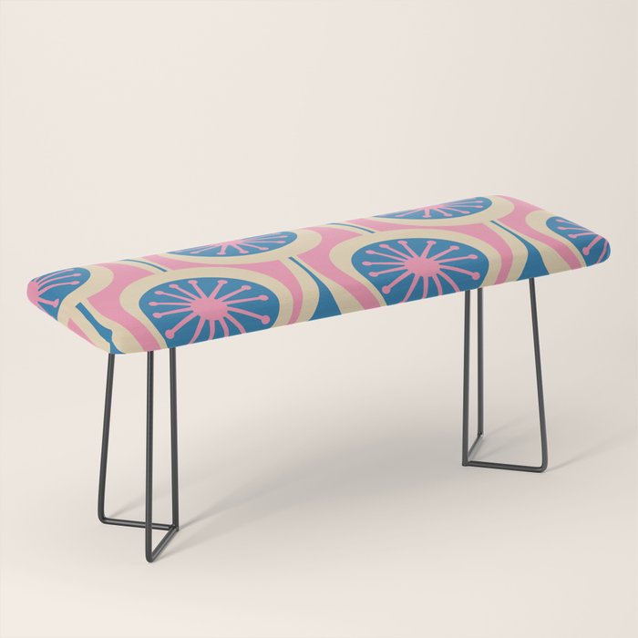 Atomic Drops Mid Century Modern Retro Pattern in Pink and Blue Bench Gallery Image 1