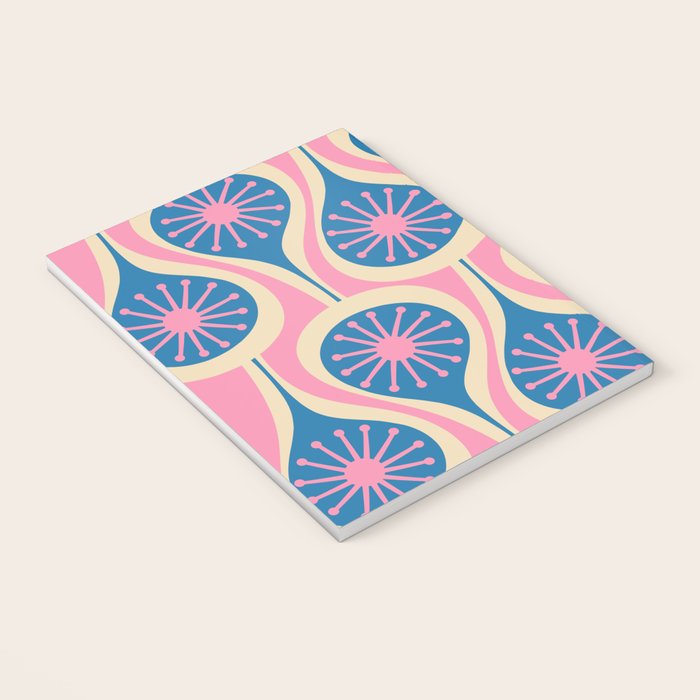 Atomic Drops Mid Century Modern Retro Pattern in Pink and Blue Notebook Gallery Image 3