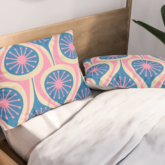 Atomic Drops Mid Century Modern Retro Pattern in Pink and Blue Pillow Sham Gallery Image 2