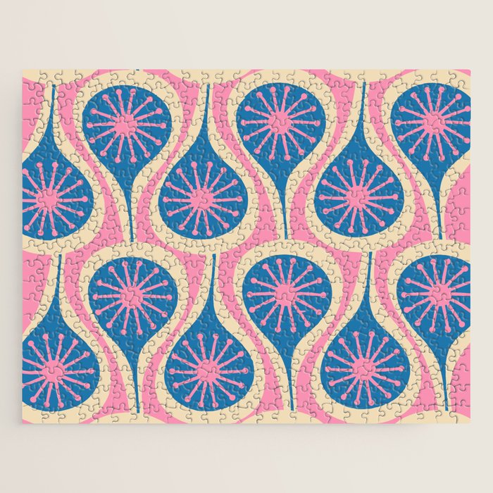 Atomic Drops Mid Century Modern Retro Pattern in Pink and Blue Jigsaw Puzzle Gallery Image 1