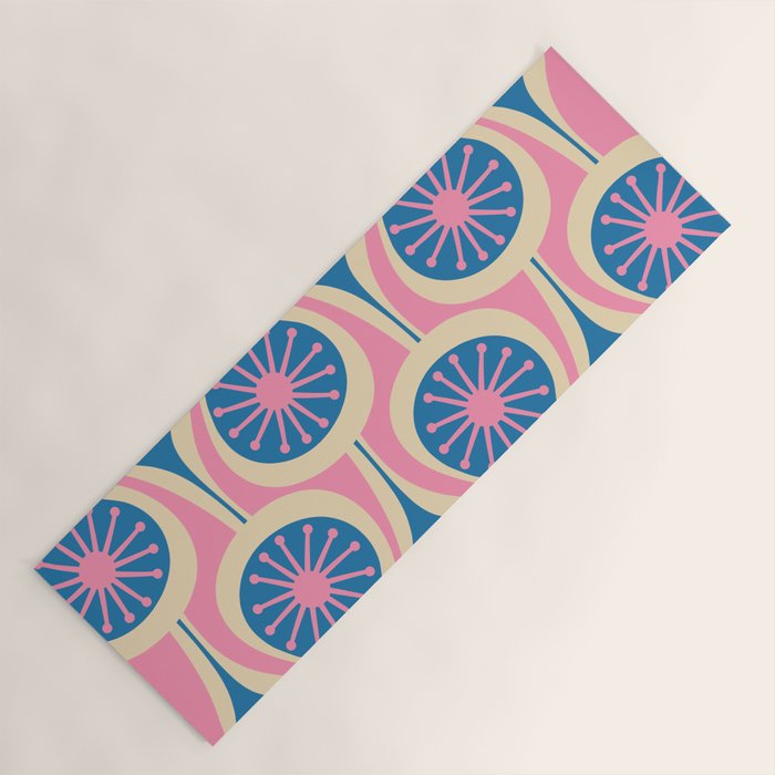 Atomic Drops Mid Century Modern Retro Pattern in Pink and Blue Yoga Mat Gallery Image 1