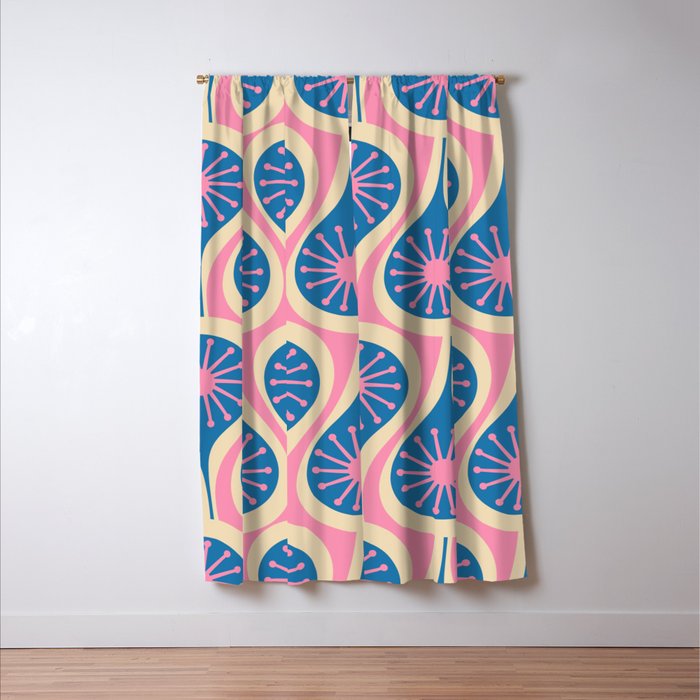 Atomic Drops Mid Century Modern Retro Pattern in Pink and Blue Window Curtain Gallery Image 3