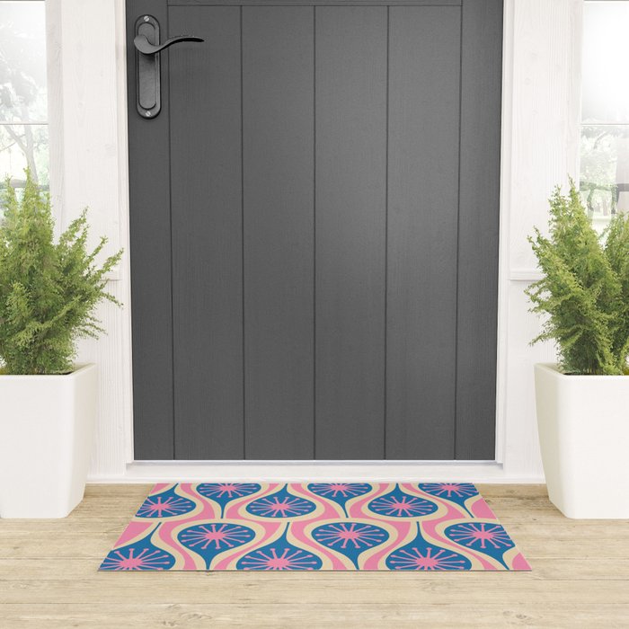 Atomic Drops Mid Century Modern Retro Pattern in Pink and Blue Welcome Mat Gallery Image 3