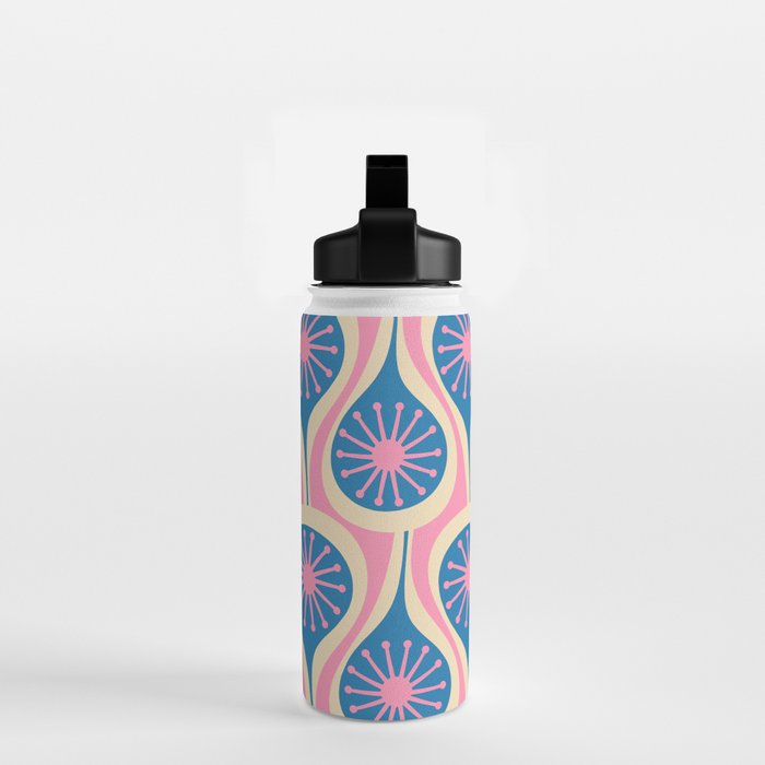 Atomic Drops Mid Century Modern Retro Pattern in Pink and Blue Water Bottle Gallery Image 2