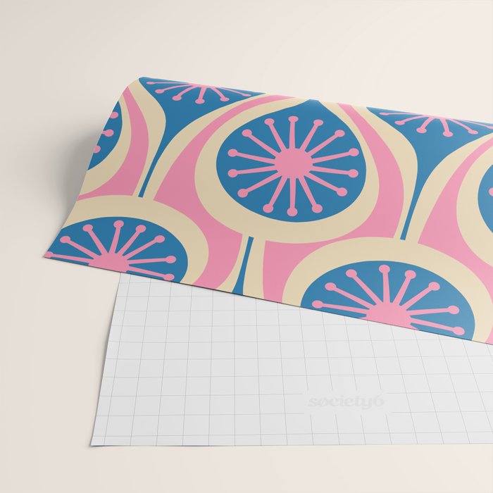 Atomic Drops Mid Century Modern Retro Pattern in Pink and Blue Wrapping Paper Gallery Image 2