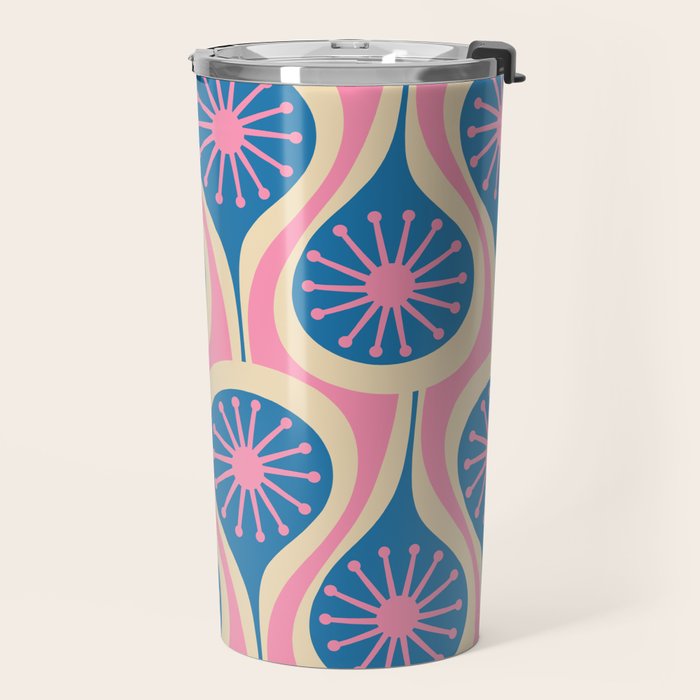 Atomic Drops Mid Century Modern Retro Pattern in Pink and Blue Travel Mug Gallery Image 2