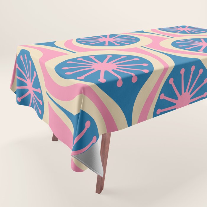Atomic Drops Mid Century Modern Retro Pattern in Pink and Blue Tablecloth Gallery Image 1