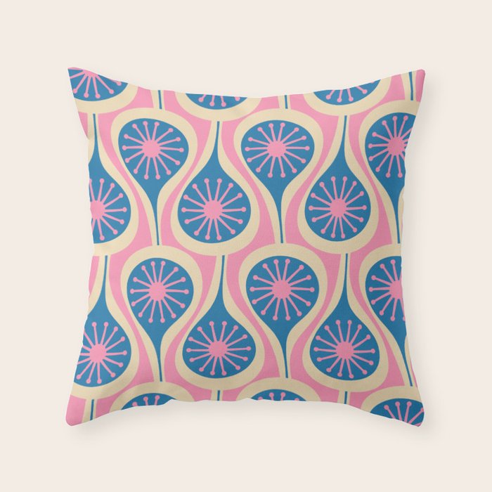 Atomic Drops Mid Century Modern Retro Pattern in Pink and Blue Throw Pillow Gallery Image 1