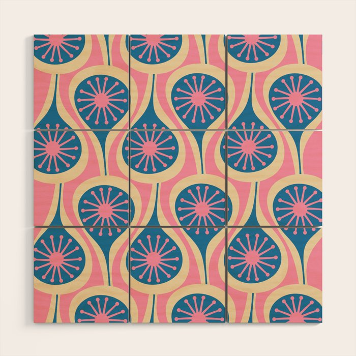 Atomic Drops Mid Century Modern Retro Pattern in Pink and Blue Wood Wall Art Gallery Image 1