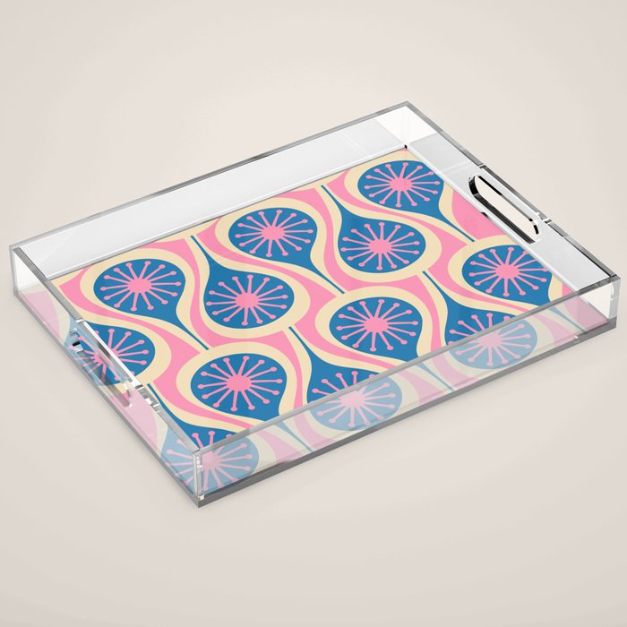 Atomic Drops Mid Century Modern Retro Pattern in Pink and Blue Acrylic Tray Gallery Image 1