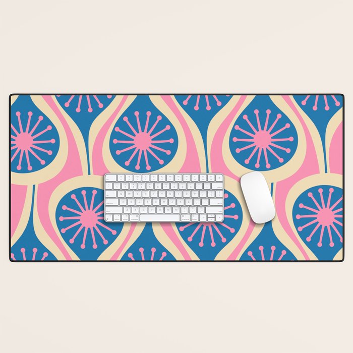 Atomic Drops Mid Century Modern Retro Pattern in Pink and Blue Desk Mat Gallery Image 1