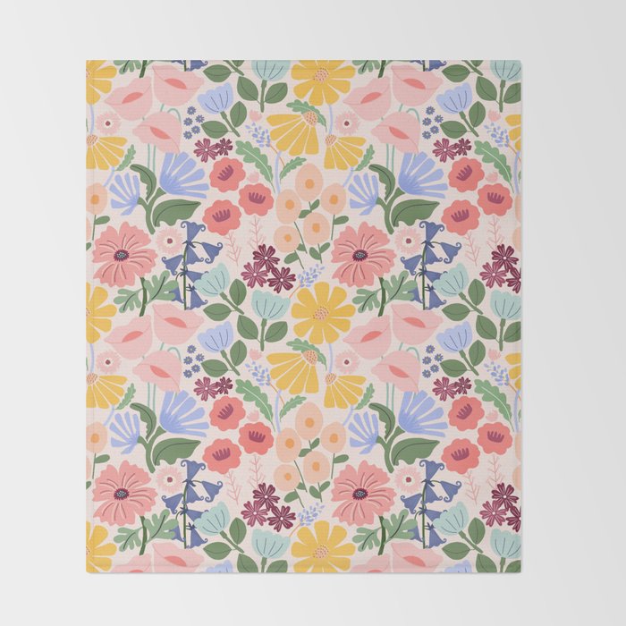 Meadow muse - pink Throw Blanket Gallery Image 2