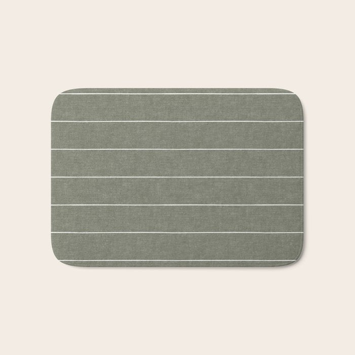 farmhouse stripes - olive green Bath Mat Gallery Image 1