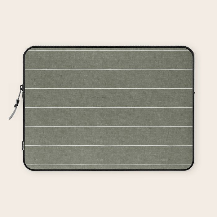 farmhouse stripes - olive green Laptop Sleeve Gallery Image 1