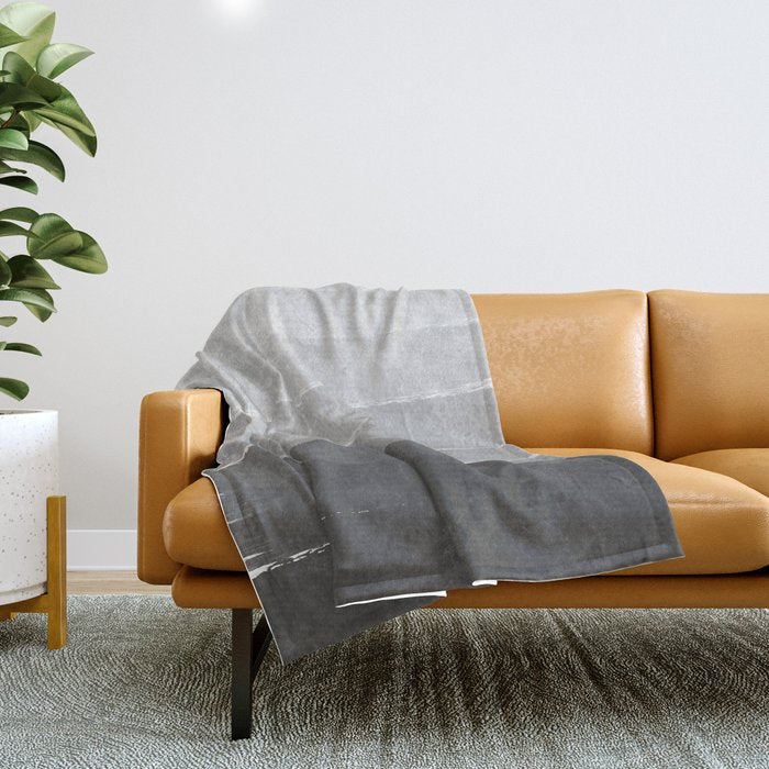 Brushstroke - Ombre Grey, Charcoal, minimal, Monochrome, black and white, trendy,  painterly art  Throw Blanket Gallery Image 1