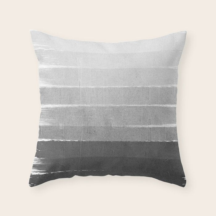 Brushstroke - Ombre Grey, Charcoal, minimal, Monochrome, black and white, trendy,  painterly art  Throw Pillow Gallery Image 1