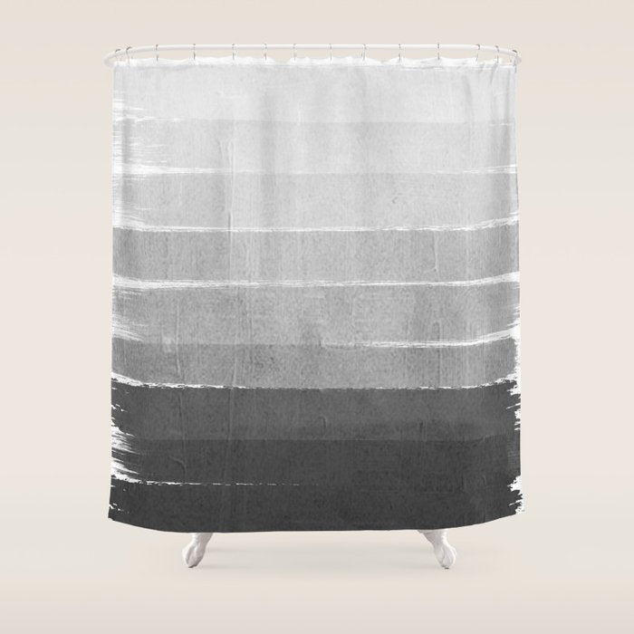 Brushstroke - Ombre Grey, Charcoal, minimal, Monochrome, black and white, trendy,  painterly art  Shower Curtain Gallery Image 1